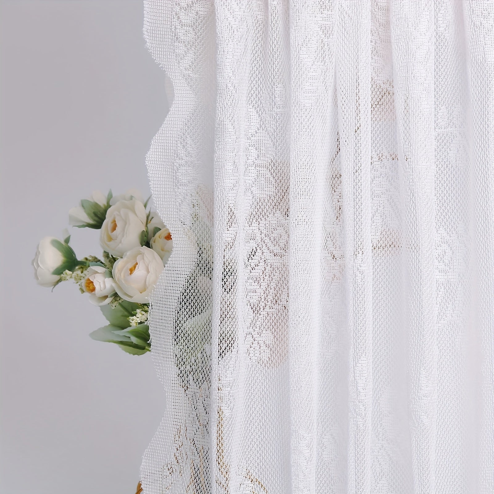 Encrypted Lace Rose Privacy Curtain Double Rod Pocket French Curtain