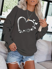 Heart Print Pullover Sweatshirt for Fall & Winter Women's Clothing