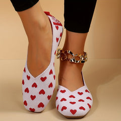 Heart Printed Flat Shoes Lightweight Slip On Comfy Shoes