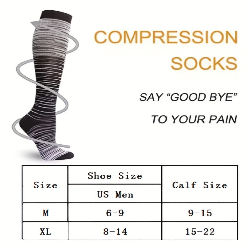 5 Pairs 15-20mmHg Striped Compression Socks for Men and Women