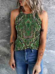 Ethnic Print Sleeveless Top Casual Crew Neck Summer Top