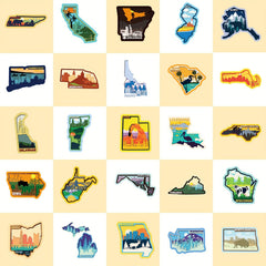 50pcs USA Map Stickers Waterproof for Laptop Water Bottle Phone Skateboard