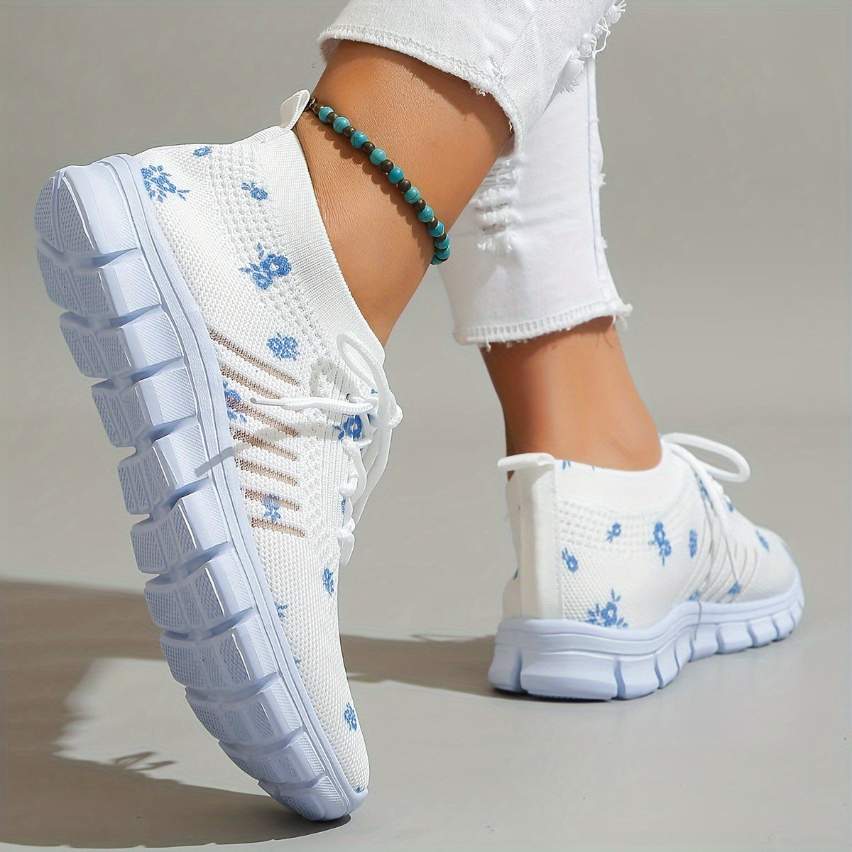 Floral Print Mesh Lightweight Running Shoes Breathable Sneakers