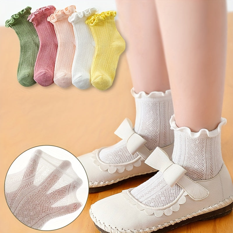 5 Pairs Girls Mesh Breathable Short Crew Socks for Kids Children Summer