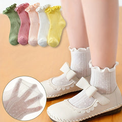 5 Pairs Girls Mesh Breathable Short Crew Socks for Kids Children Summer
