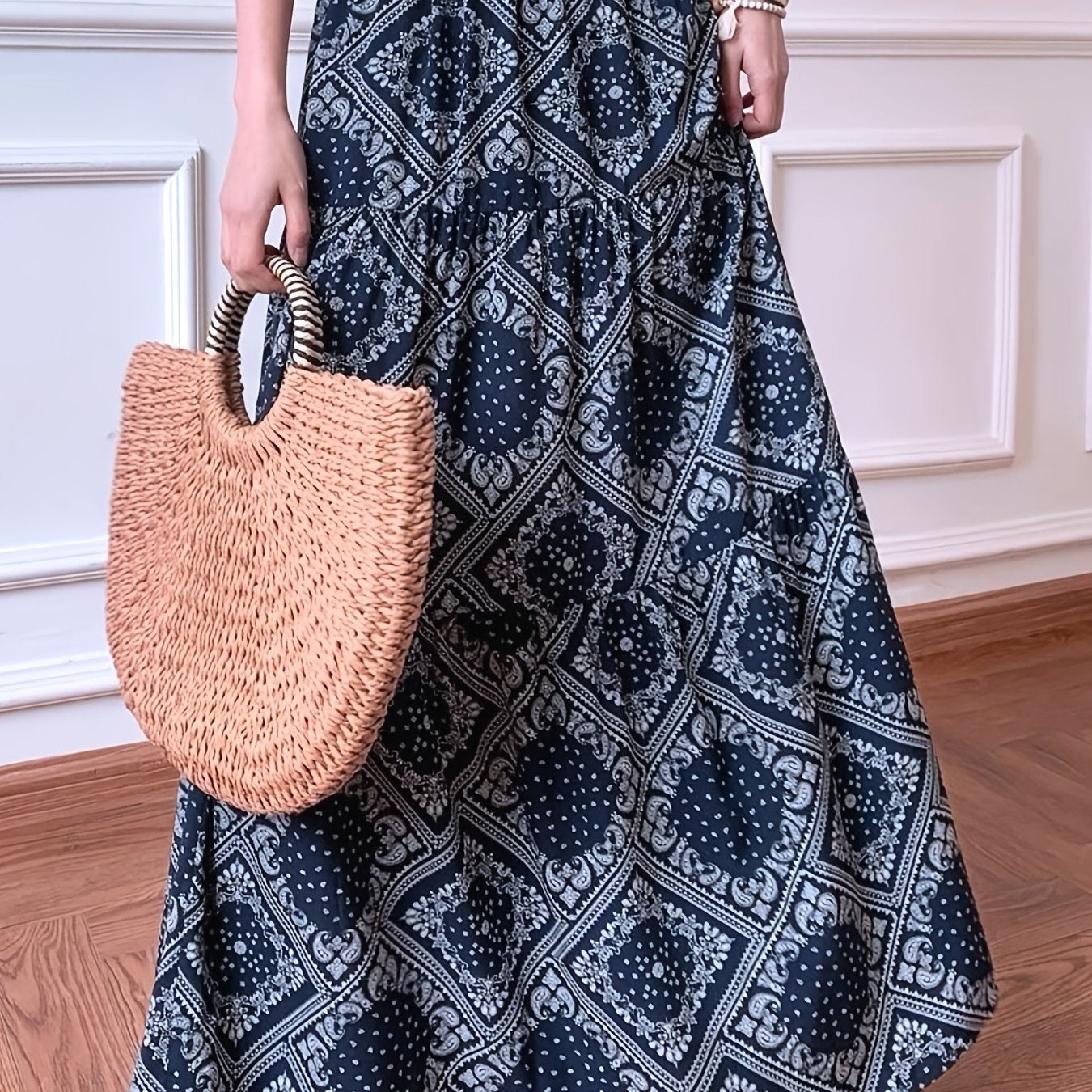 Boho Paisley Scarf Print Maxi Skirt High Waist Women's Clothing