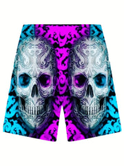 Men's 3D Skull Graphic Cotton Shorts Comfy Stretchy Short Pants
