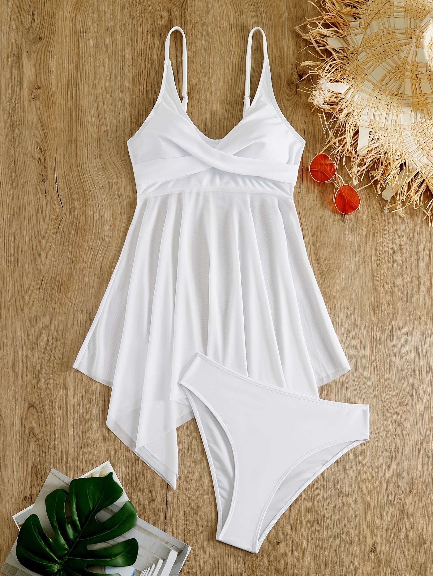 Criss Cross Skirted 2 Piece Set Bikini Solid Swimsuit