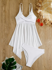 Criss Cross Skirted 2 Piece Set Bikini Solid Swimsuit
