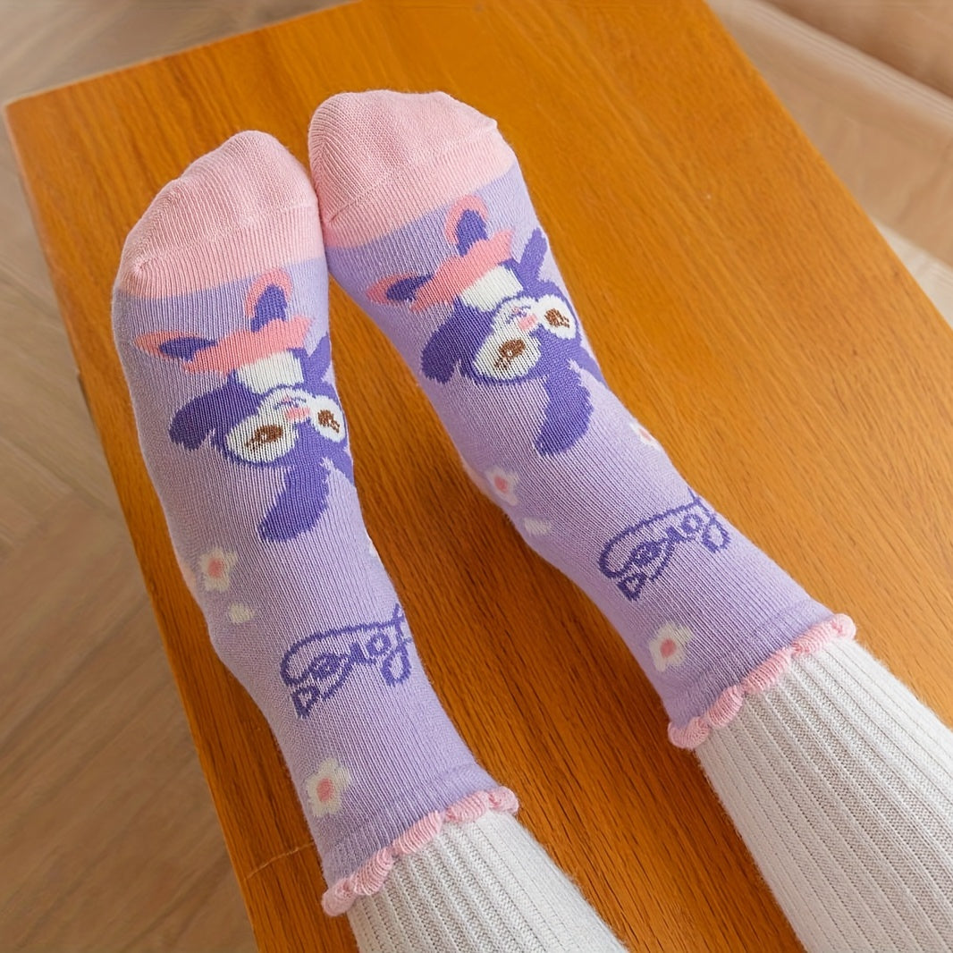 5 Pairs Cartoon Pattern Crew Socks for Girls Kids