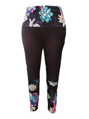 Colorblock Lotus Print Skinny Leggings
