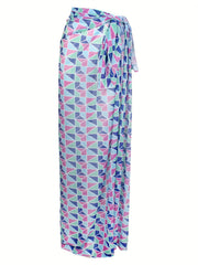 Colorful Tie Side Mesh Cover Up Sarong Beach Coverup