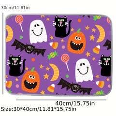 Halloween Ghost Decoration Pattern Drain Pad Kitchen Absorbent Dish Drying Mat