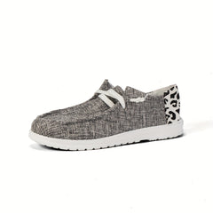 Leopard Printed Canvas Lace Up Low Top Sneakers