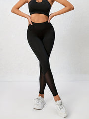 High Waist Mesh Stitching Leggings for Yoga Running