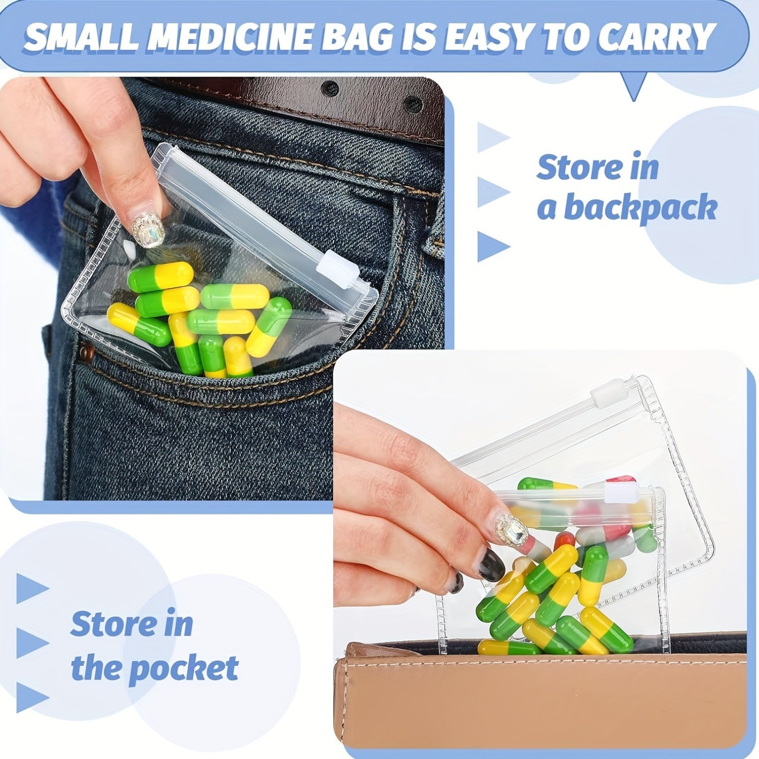 Reusable Medicine Storage Bags Set Zipper Bait Jewelry Self Sealing