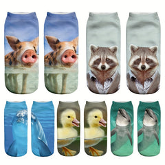 5 Pairs 3D Animal Print Low Cut Women's Socks