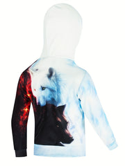 3D Wolf Print Kid's Hoodie Unisex Pullover Hooded Long Sleeve Top