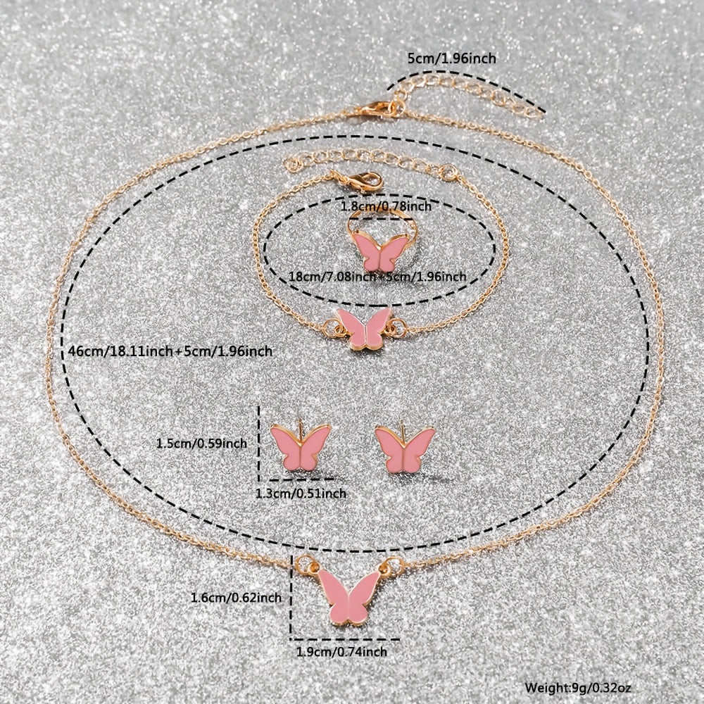 6pcs Pink Quartz Watch & Butterfly Accessory Set