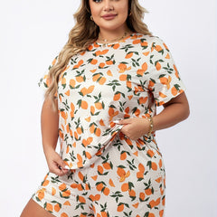 Orange Print Tee & Shorts Pajama Set