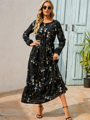 Floral Print Crew Neck Dress Long Sleeve Spring & Fall Women's Clothing