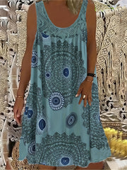 Ethnic Print Dress Casual Summer Sleeveless Dress