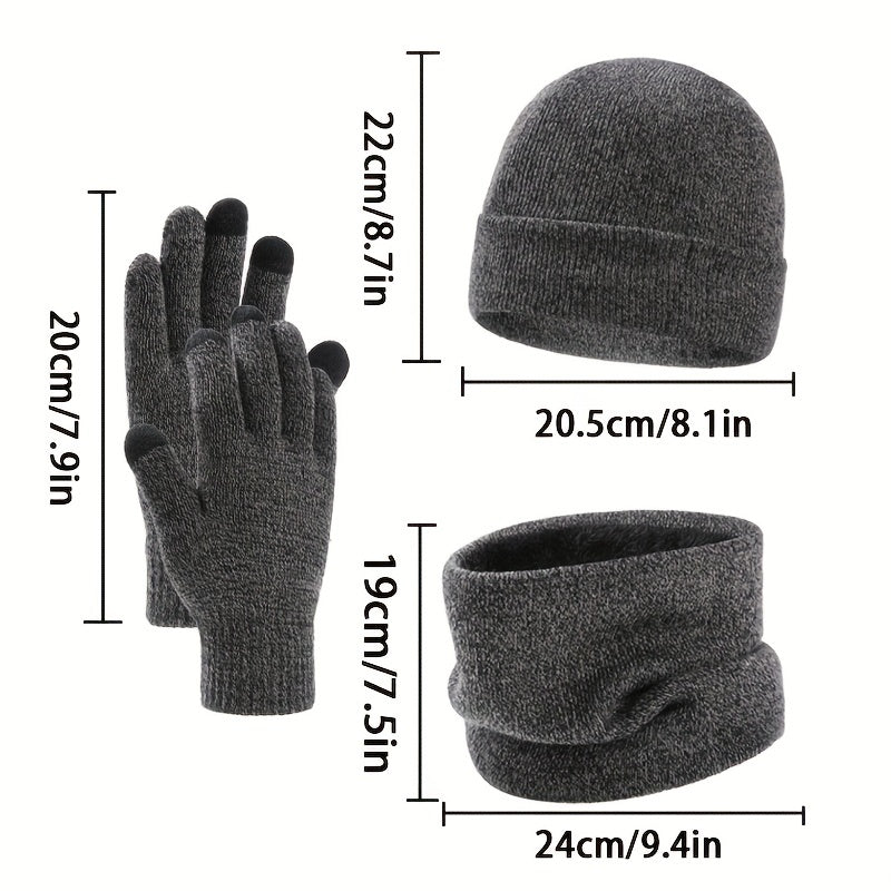 Men's Winter Hat Scarf Gloves Set Velvet Lining