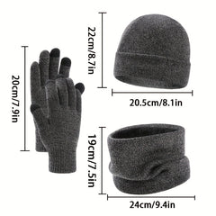 Men's Winter Hat Scarf Gloves Set Velvet Lining