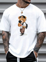 Cartoon Teddy Bear Print Men's Graphic Crew Neck T shirt