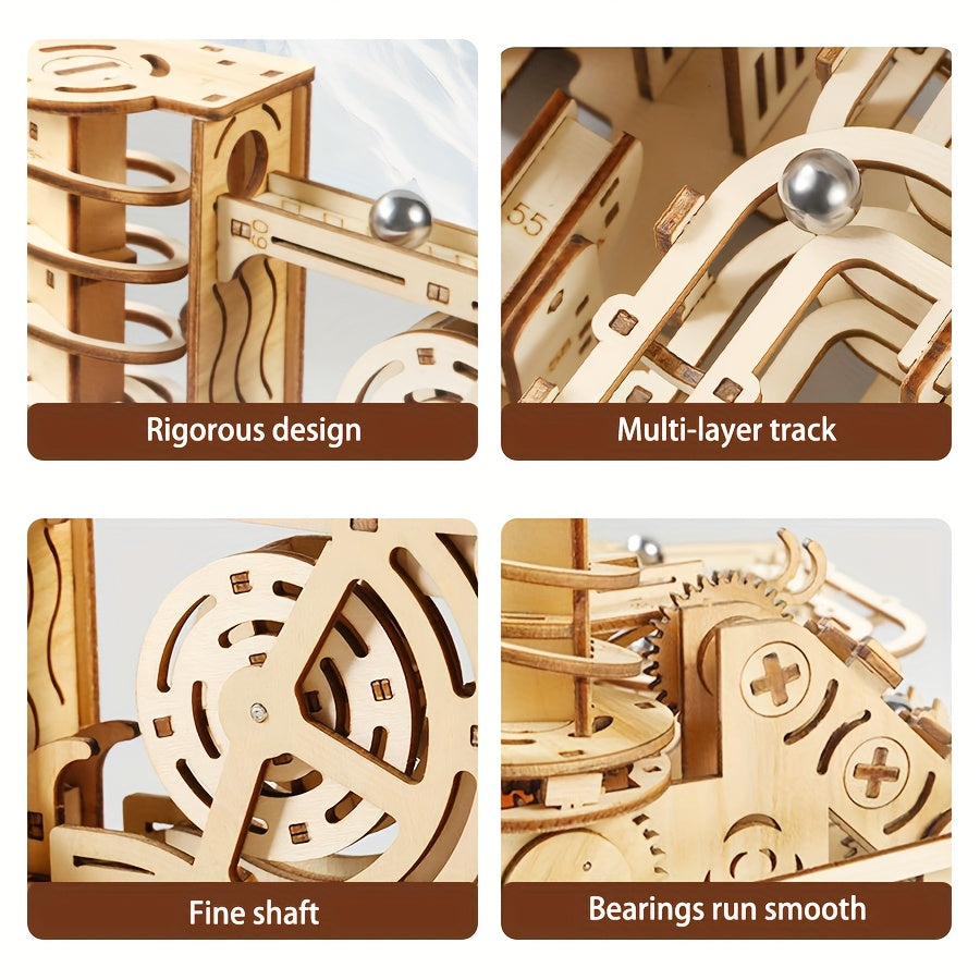Educational Wooden Marble Runway Toy Mechanical Gear Set Brain Teaser