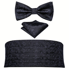 Barry Wang Men's Cummerbund Bowtie Set Silk Paisley Floral Pre-tied