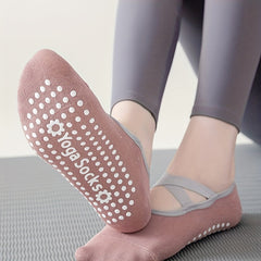 Silicone Padded Non Slip Yoga Socks with Cross Straps - Pilates Dance Fitness