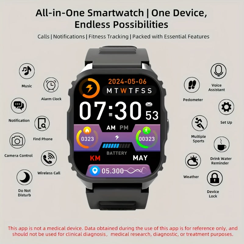 Unisex Fitness Smartwatch Wireless Calling Music Control Alarm Pedometer
