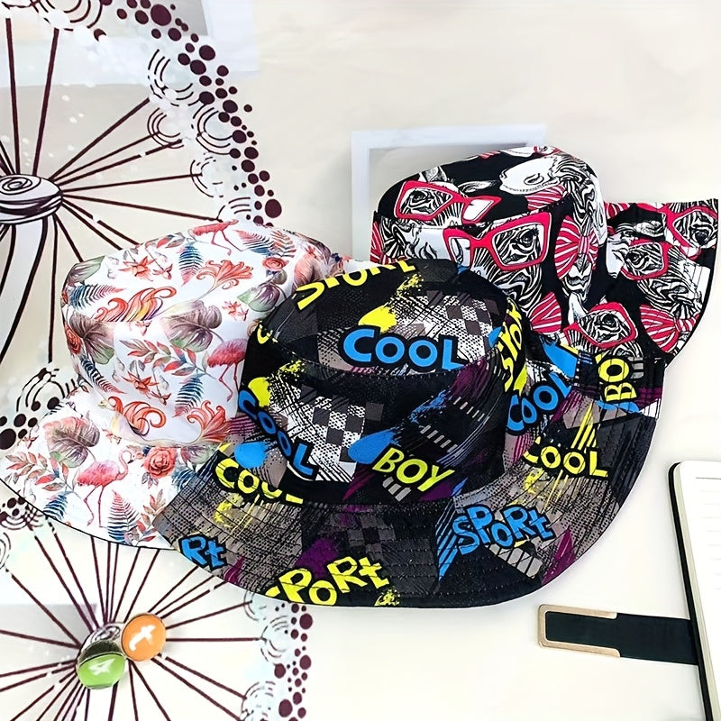 Letter Glasses Graffiti Foldable Bucket Hat for Men Women