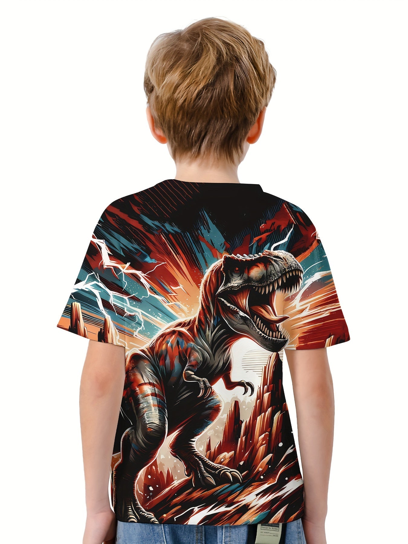 Dinosaur Print Boy's Casual Short Sleeve Tee