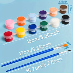 12 Colors Acrylic Paint Set With 2pcs Brushes Watercolor Pigments Kit