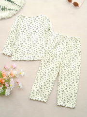 2pcs Floral Pajama Set Long Sleeve Top & Pants Cozy PJ Girl's Loungewear