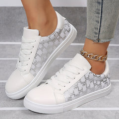 Women's Stylish Printed Low Top Lace Up Flat Sneakers