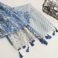 Boho Tassel Scarf Floral Print Linen Shawl Windproof Head Wrap