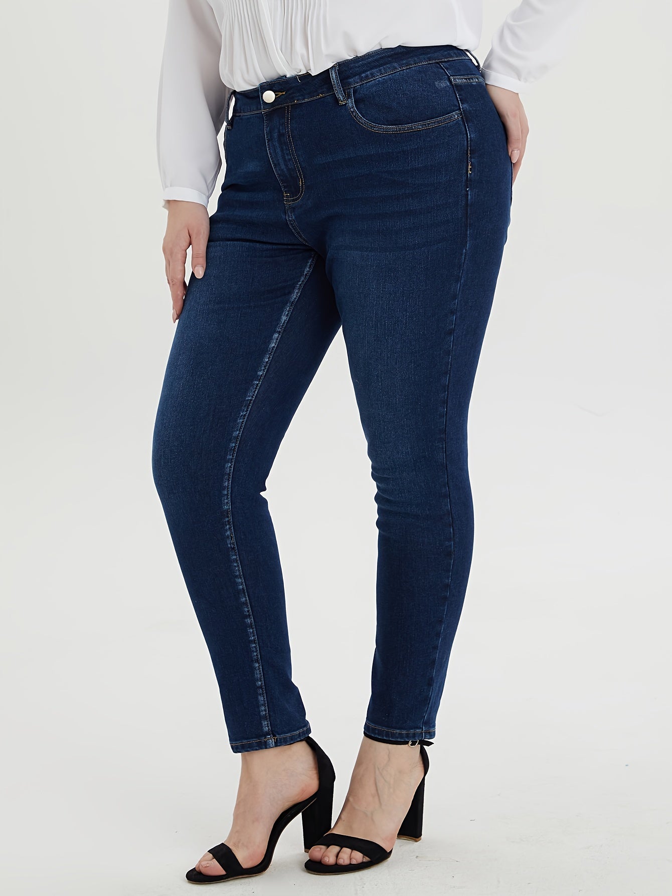 Women's Plus Navy Slim Fit Skinny Ankle Denim
