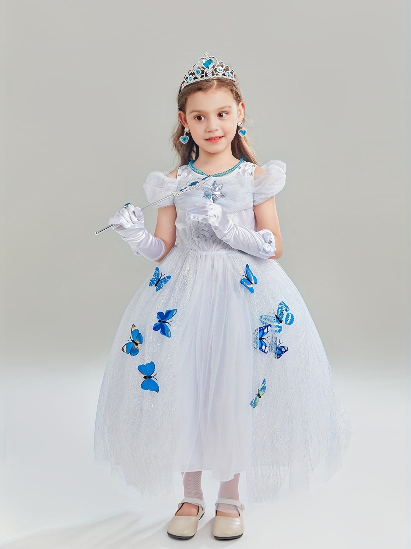 Girls Butterflies Print Princess Dress Costume