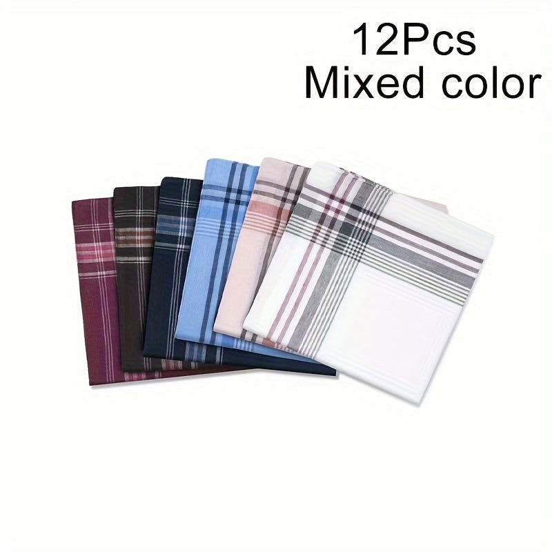 12pcs Classic Men's Plaid Handkerchiefs Vintage Inspired Woven Fabric