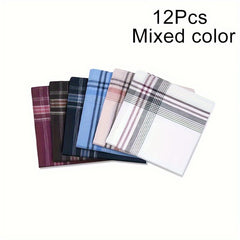 12pcs Classic Men's Plaid Handkerchiefs Vintage Inspired Woven Fabric