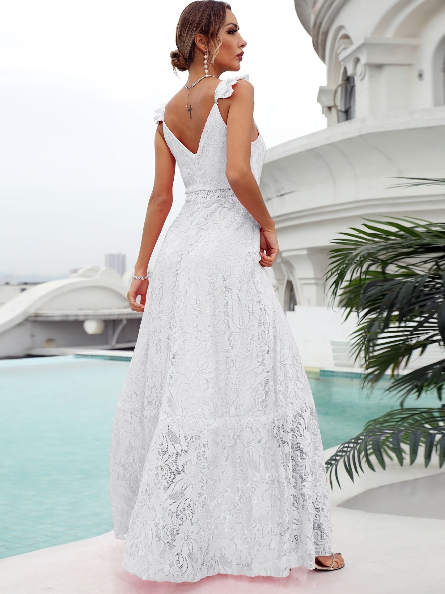 Boho Lace Wedding Dress V Neck Cocktail Party Dress