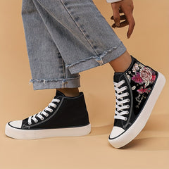 Women's High Top Canvas Walking Shoes Floral Pattern Lace Up