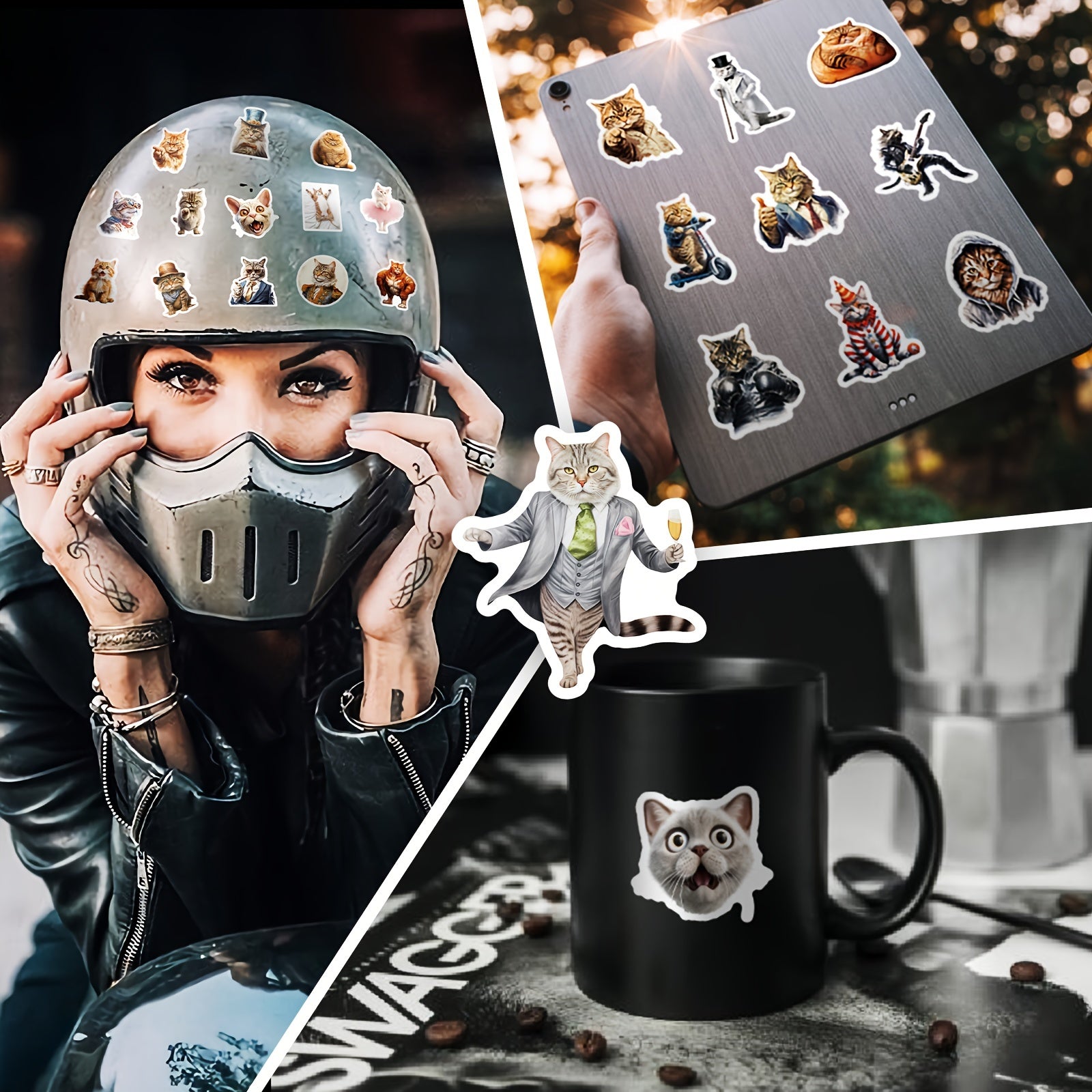 50pcs Funny Cat Head Stickers Laptop Helmet Water Cup Decorative Stickers