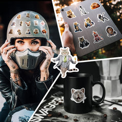 50pcs Funny Cat Head Stickers Laptop Helmet Water Cup Decorative Stickers