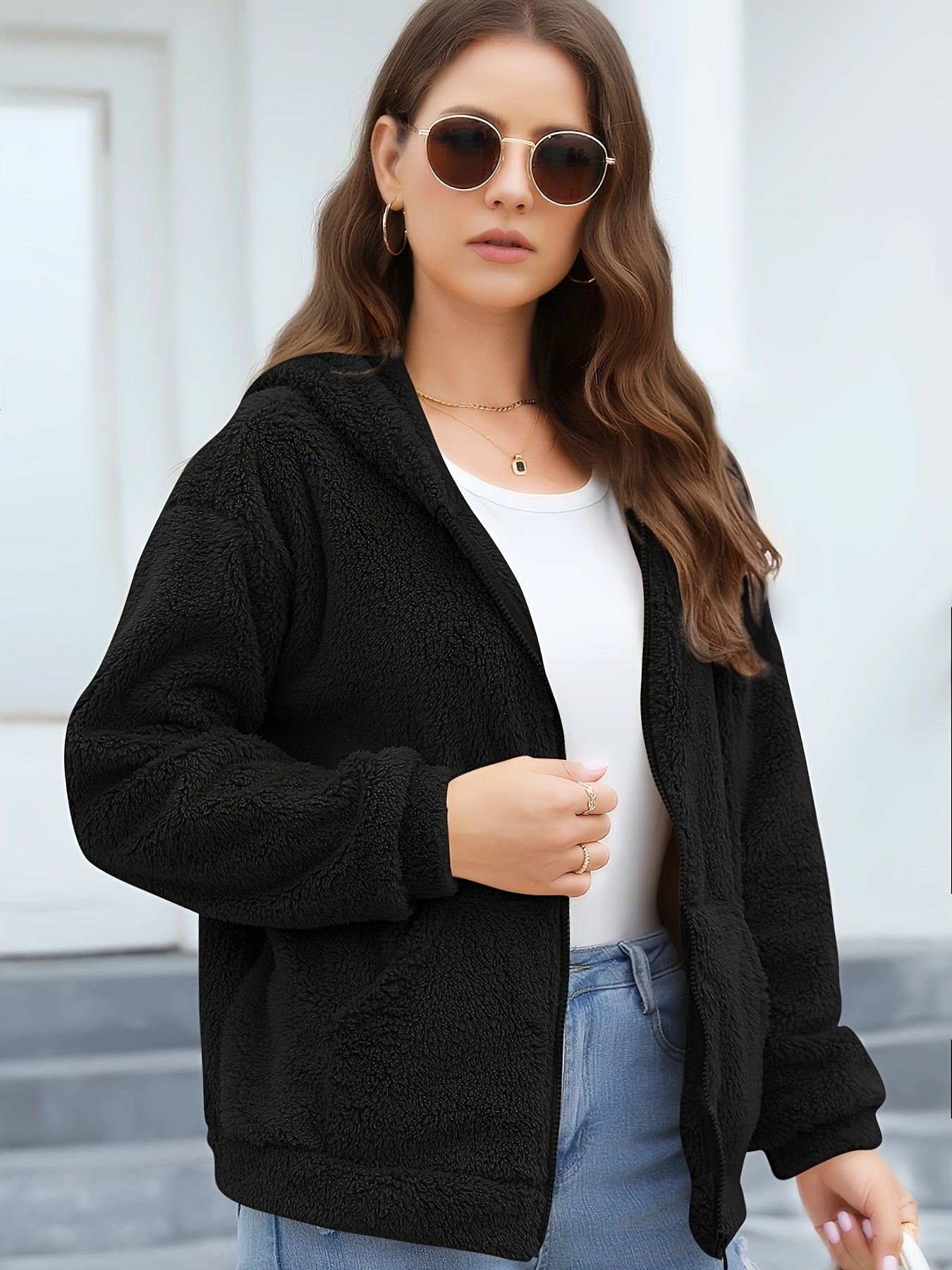 Zipper Winter Hooded Jacket Women's Tops