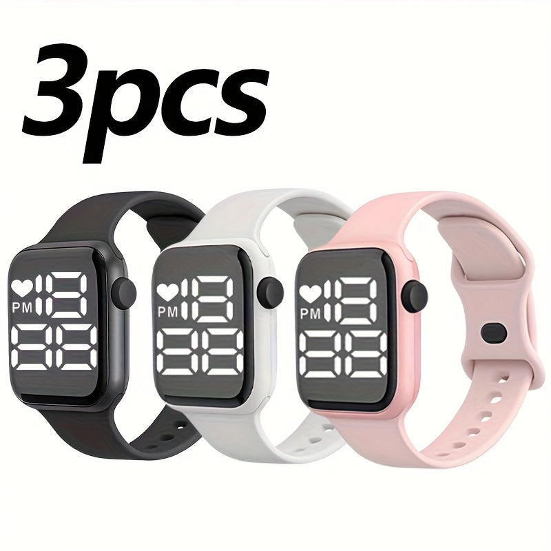 3pcs Sports LED Watch Set Party Decor Square Digital Watch Gift