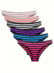 6 Pack Women's Plus Size Panties Set Strip Print Knot Front